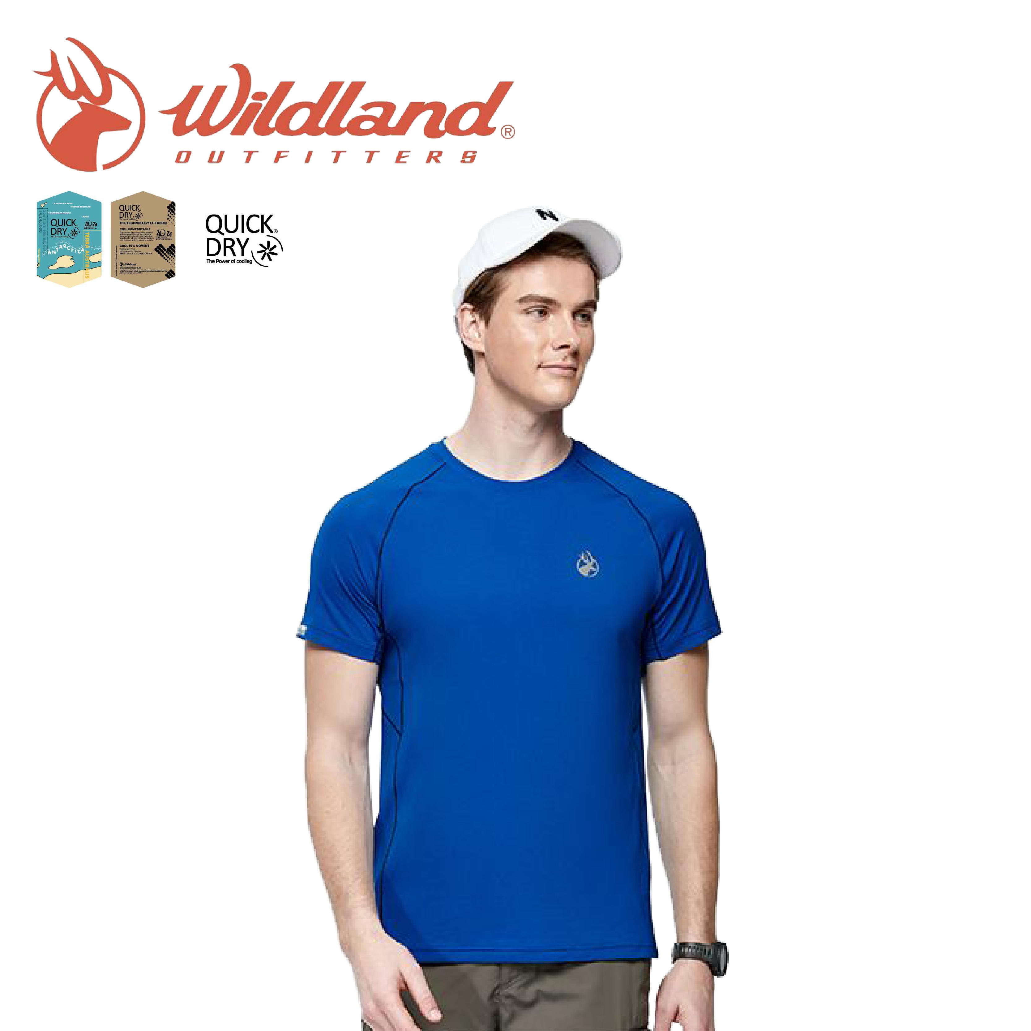 Wildland荒野休閒男輕量扒線圓領排汗衫 (70寶藍色) 男性圓領短袖上衣 10WA91632