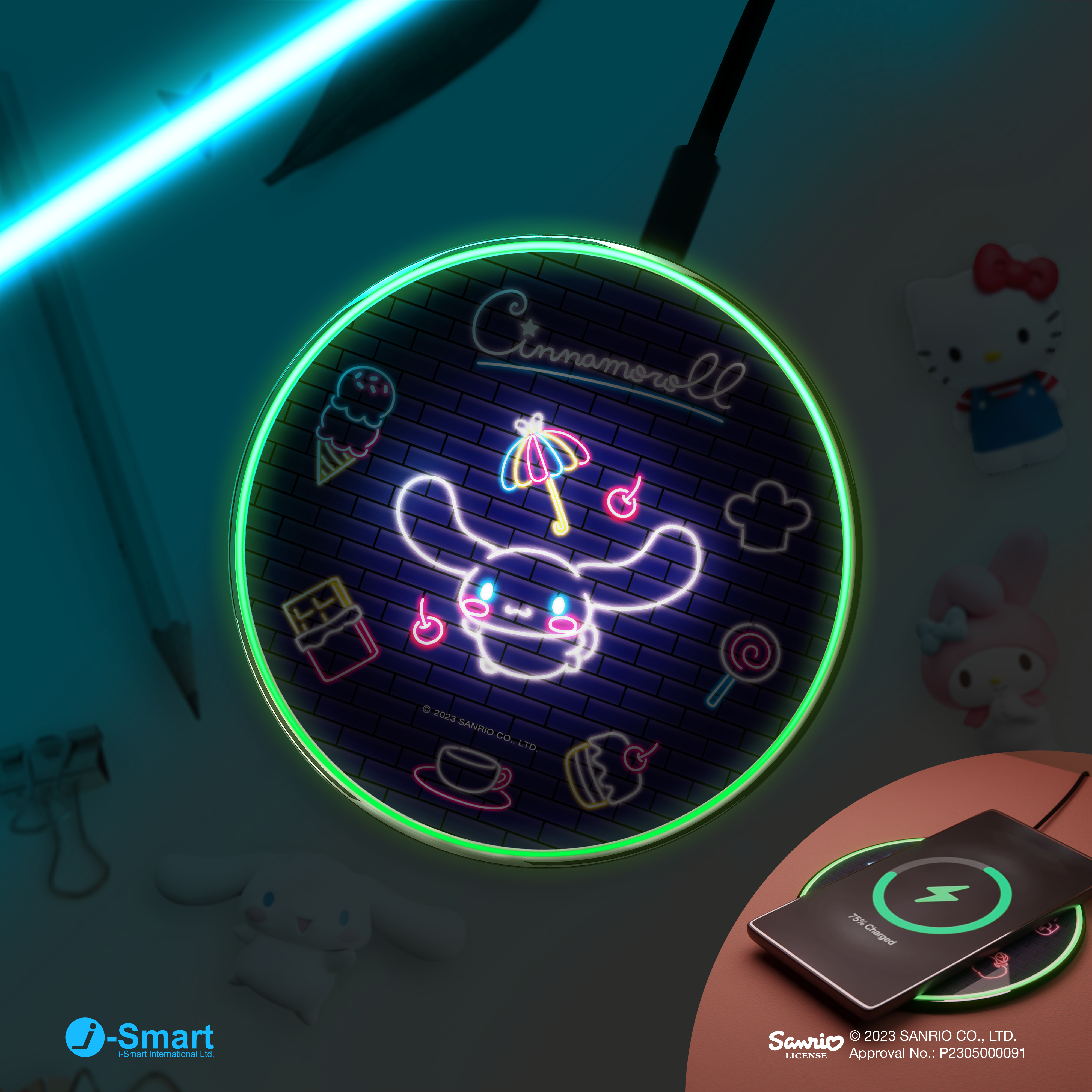 SANRIO-10W快充無線充電板-CINNAMOROLL