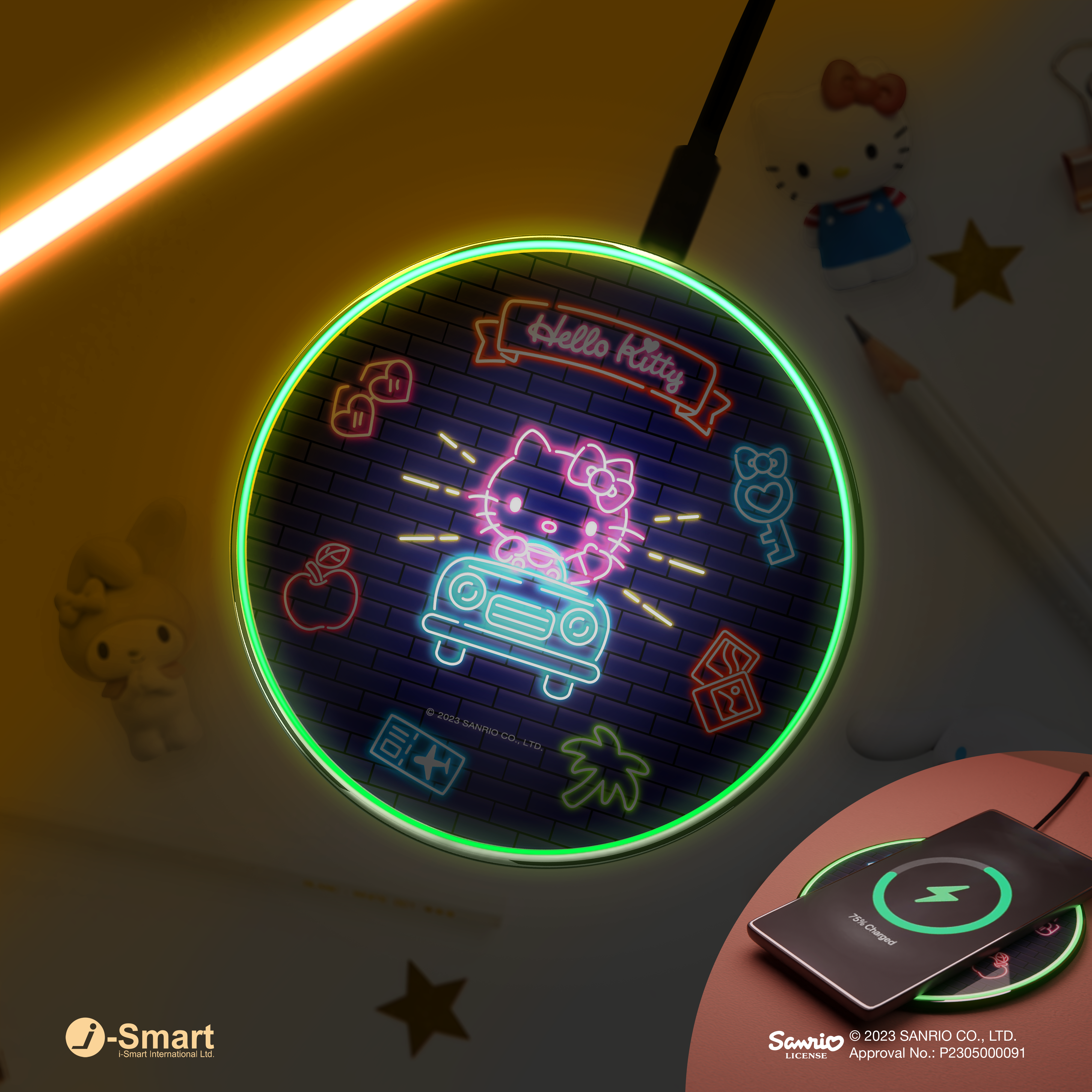 SANRIO-10W快充無線充電板-HELLO KITTY