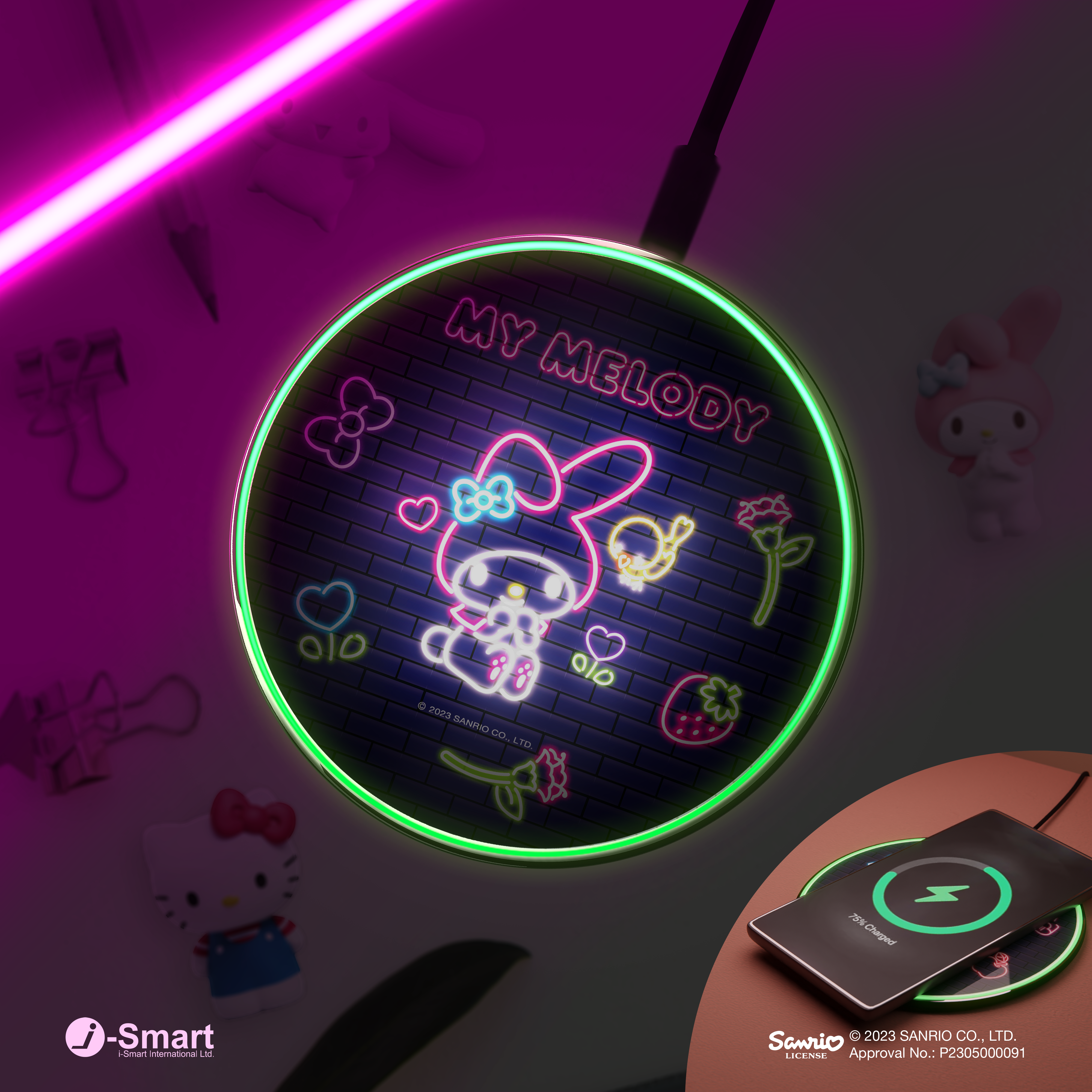 SANRIO-10W快充無線充電板-MY MELODY
