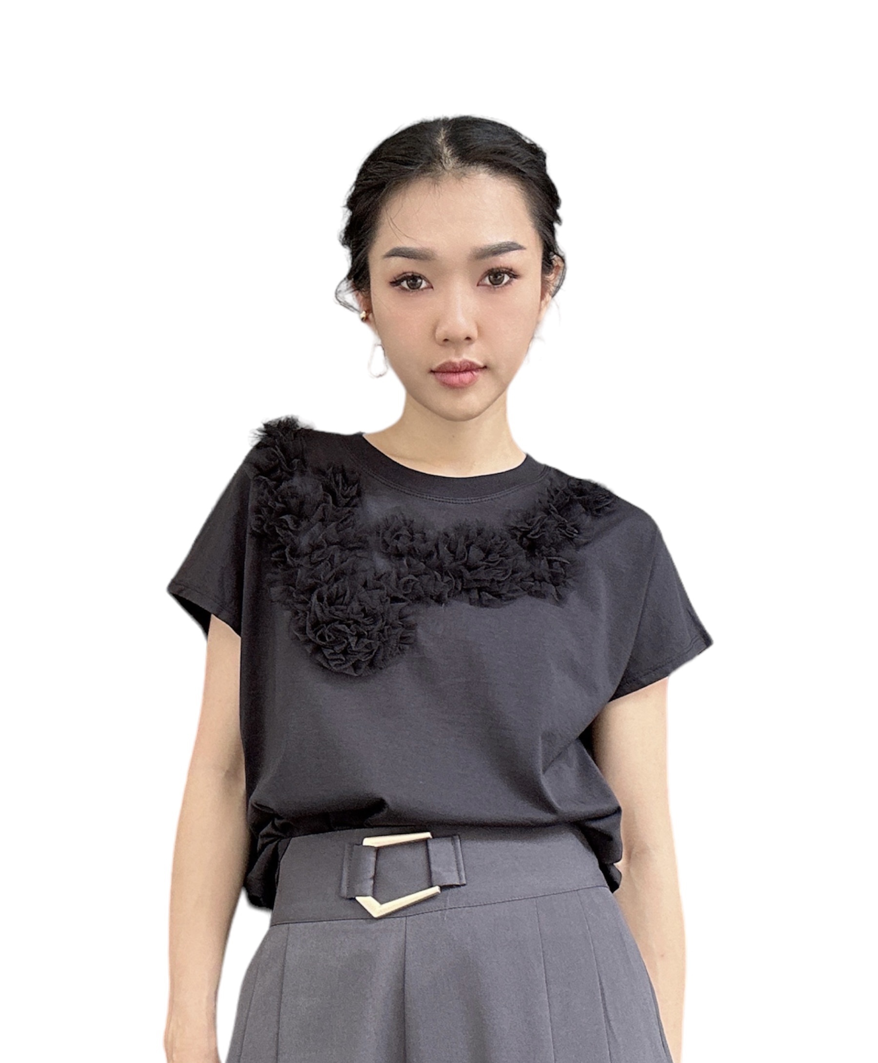 網絲帶車花蝙蝠袖tee（現貨款式）