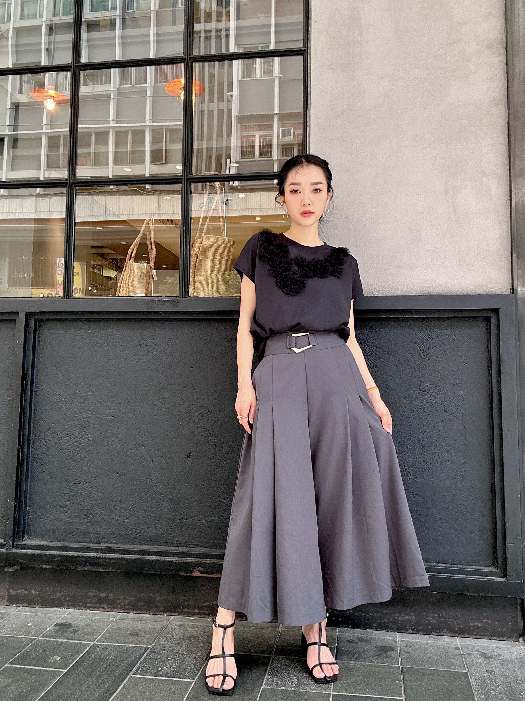 網絲帶車花蝙蝠袖tee（現貨款式）