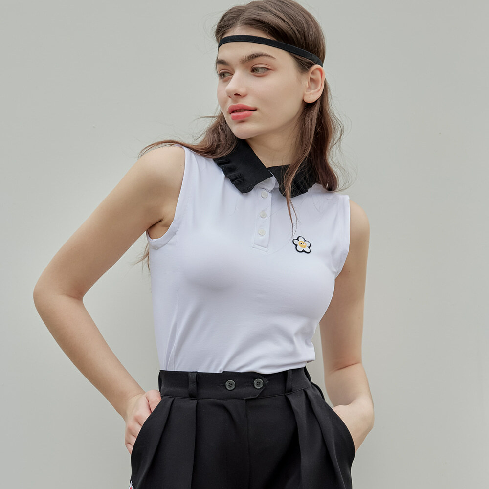 女款 M301 韓國正品 MACKY同步/韓風荷葉邊領設計 透氣涼爽快乾無袖短T恤