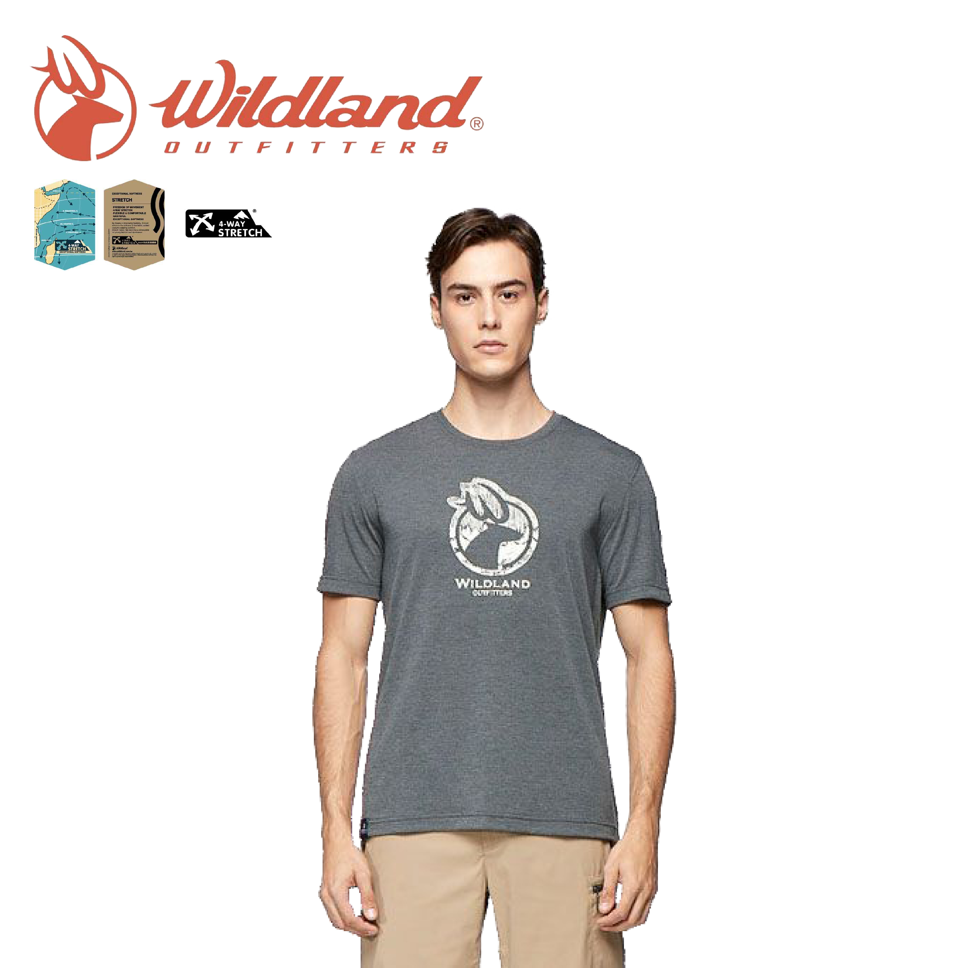 Wildland荒野休閒 男性LOGO印花圓領上衣 (93深灰色) 男性圓領短袖上衣 10WA91606