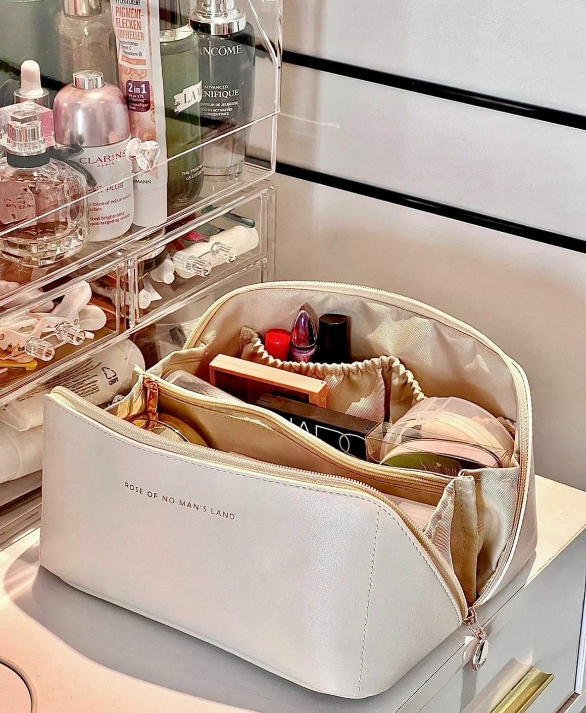 #現貨 ins風 超大容量化妝包 奶白色