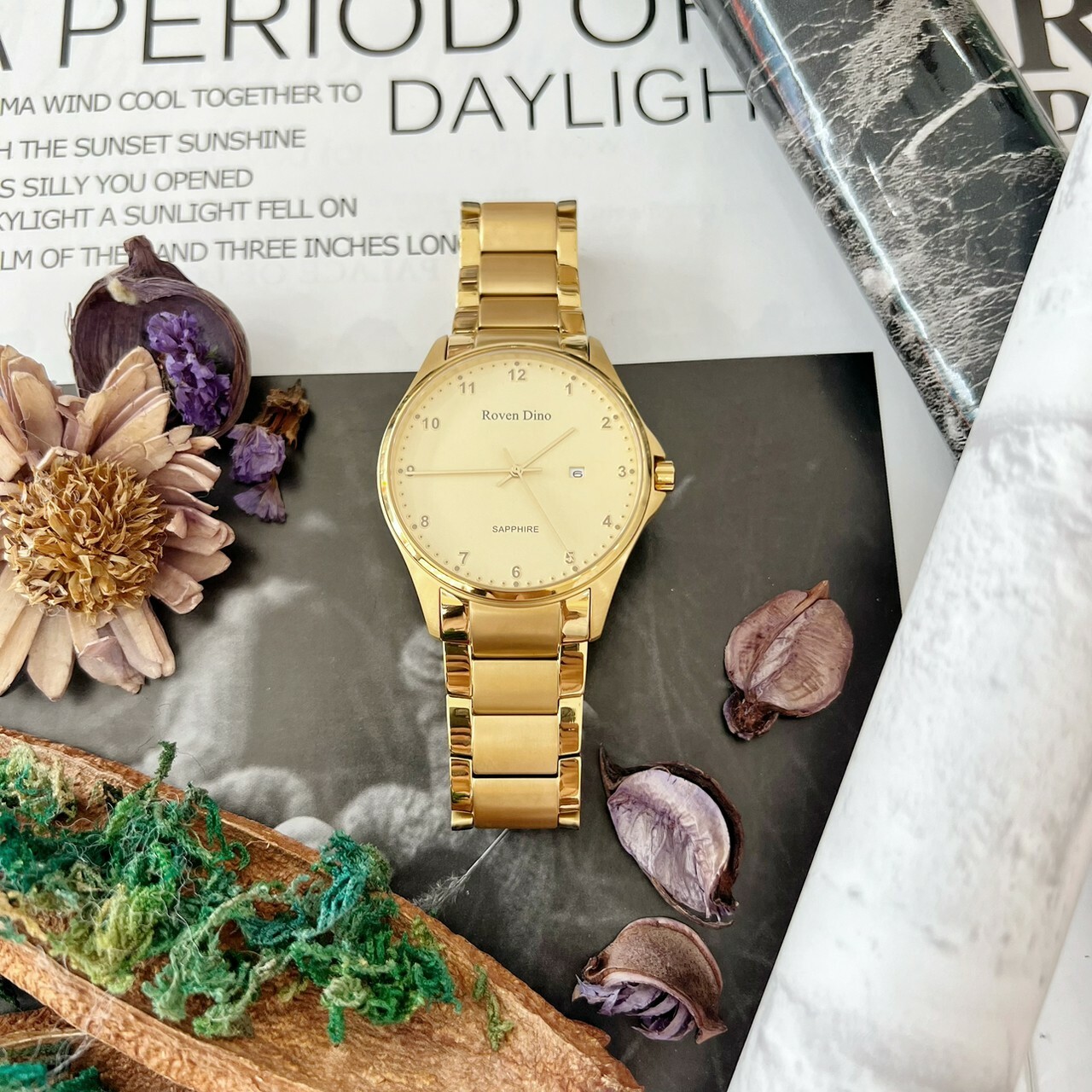 【Roven Dino羅梵迪諾】金色數字鈦金屬對錶 RD6096MG 42mm/RD6096LG 28mm  現代鐘錶