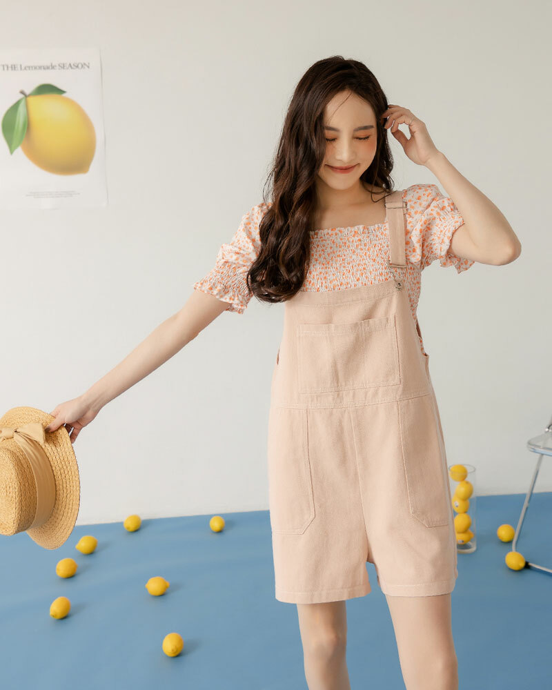 【官網限定】方領縮腰短版碎花上衣