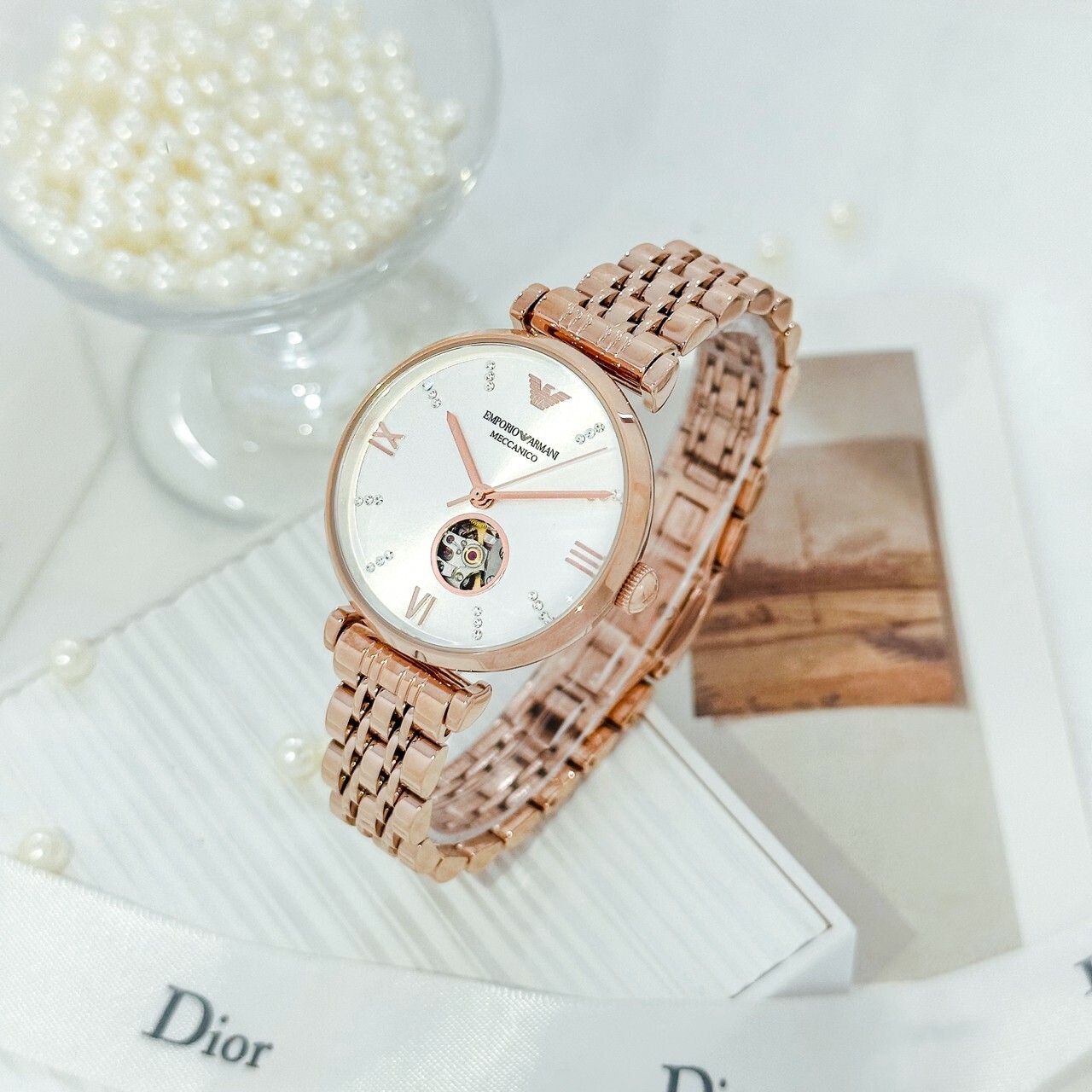 【EMPORIO ARMANI】羅馬晶鑽時尚仕女腕錶 AR60023 33mm 現代鐘錶