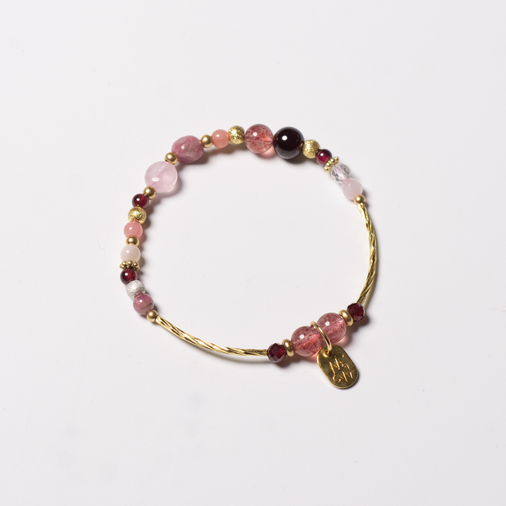 傲慢與偏見｜碧璽粉晶草莓晶黃銅手鍊 C1146-2
