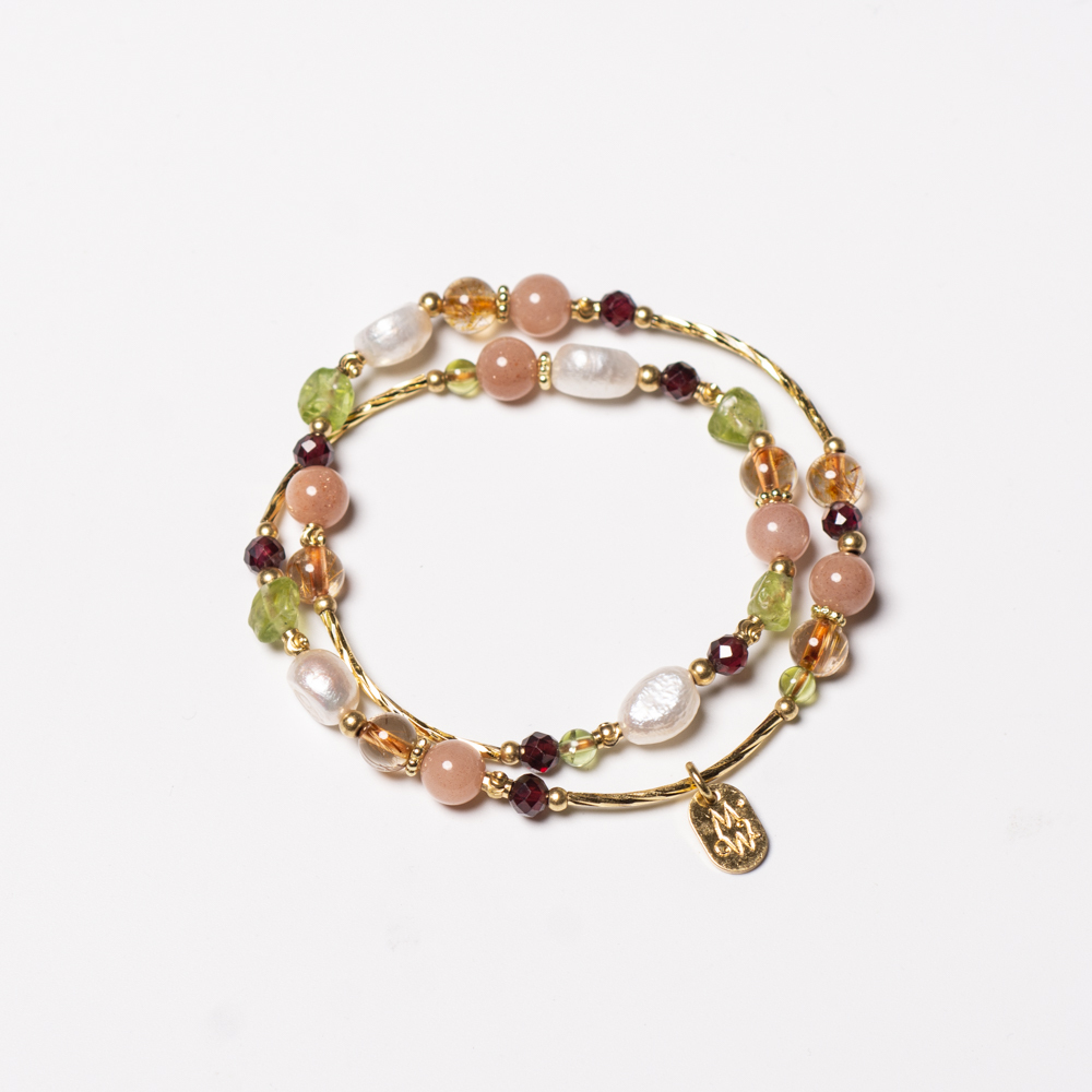 金妮｜橙月光橄欖石雙圈手鍊 C1272