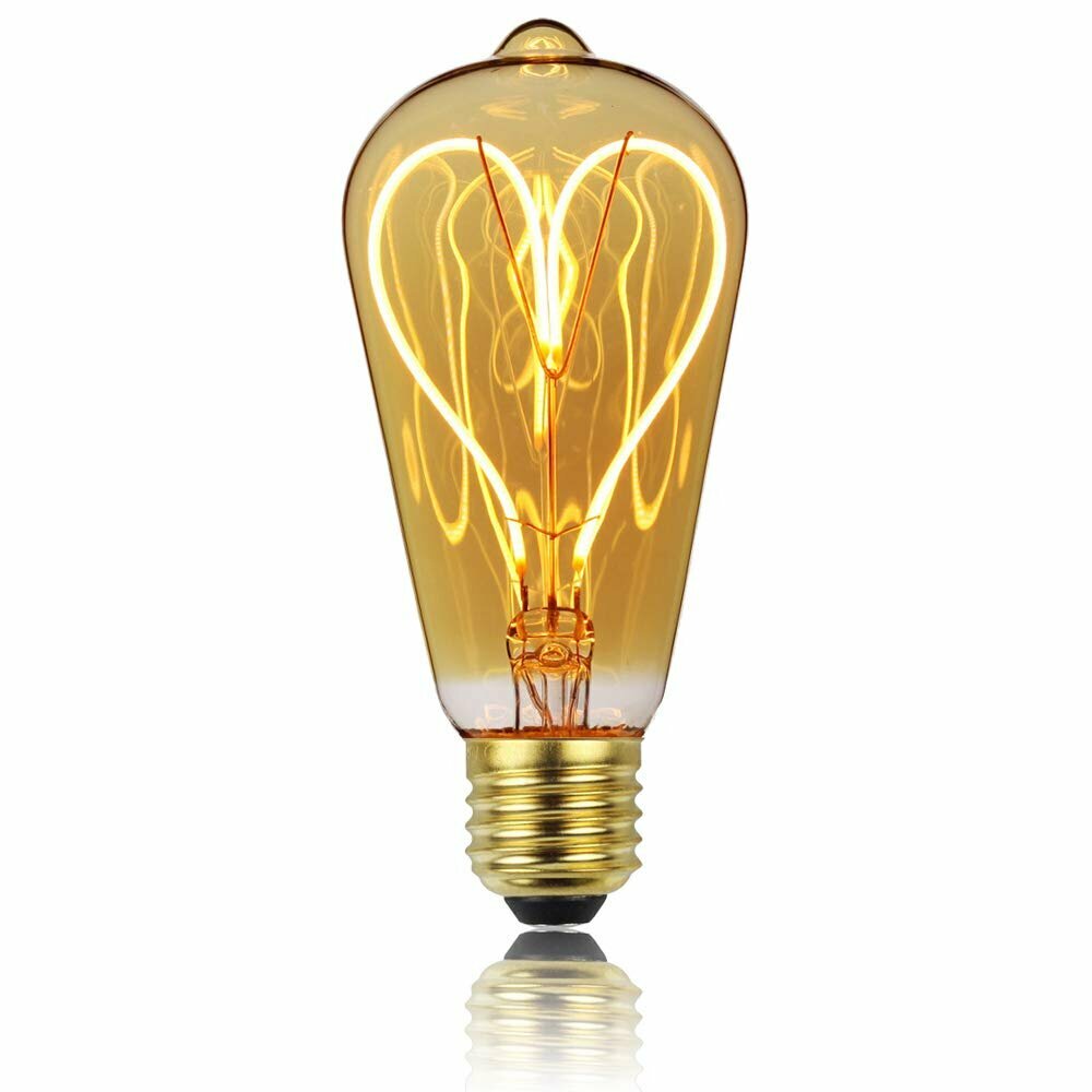 LED愛迪生愛心燈泡 ST64 木燈座 檯燈 心心燈泡 時尚裝飾節日氣氛室內佈置工業風仿鎢絲復古懷舊藝術燈 茶色 暖光 E27大螺頭