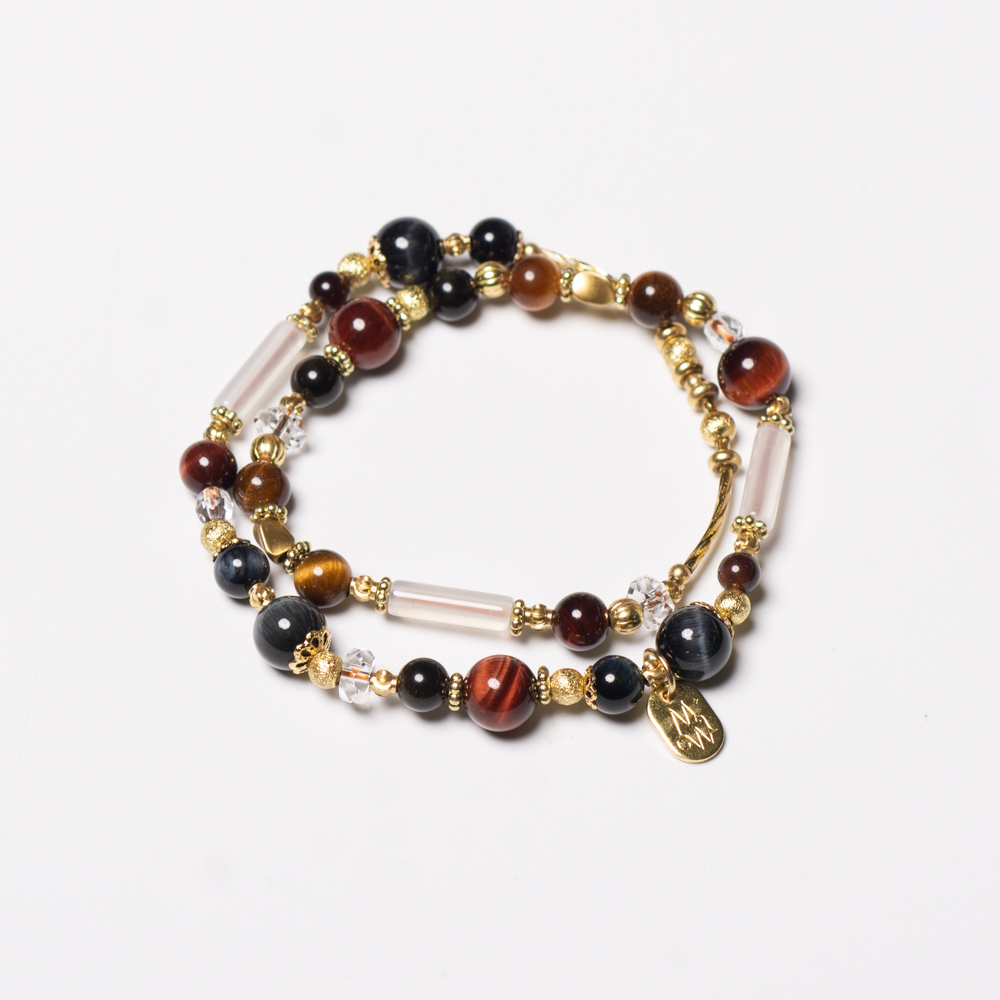 公爵的情人｜虎眼石白玉髓黃銅雙圈手鍊 C1324