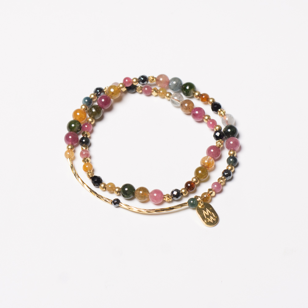 花窗玻璃｜碧璽黃銅雙圈手鍊 C1196