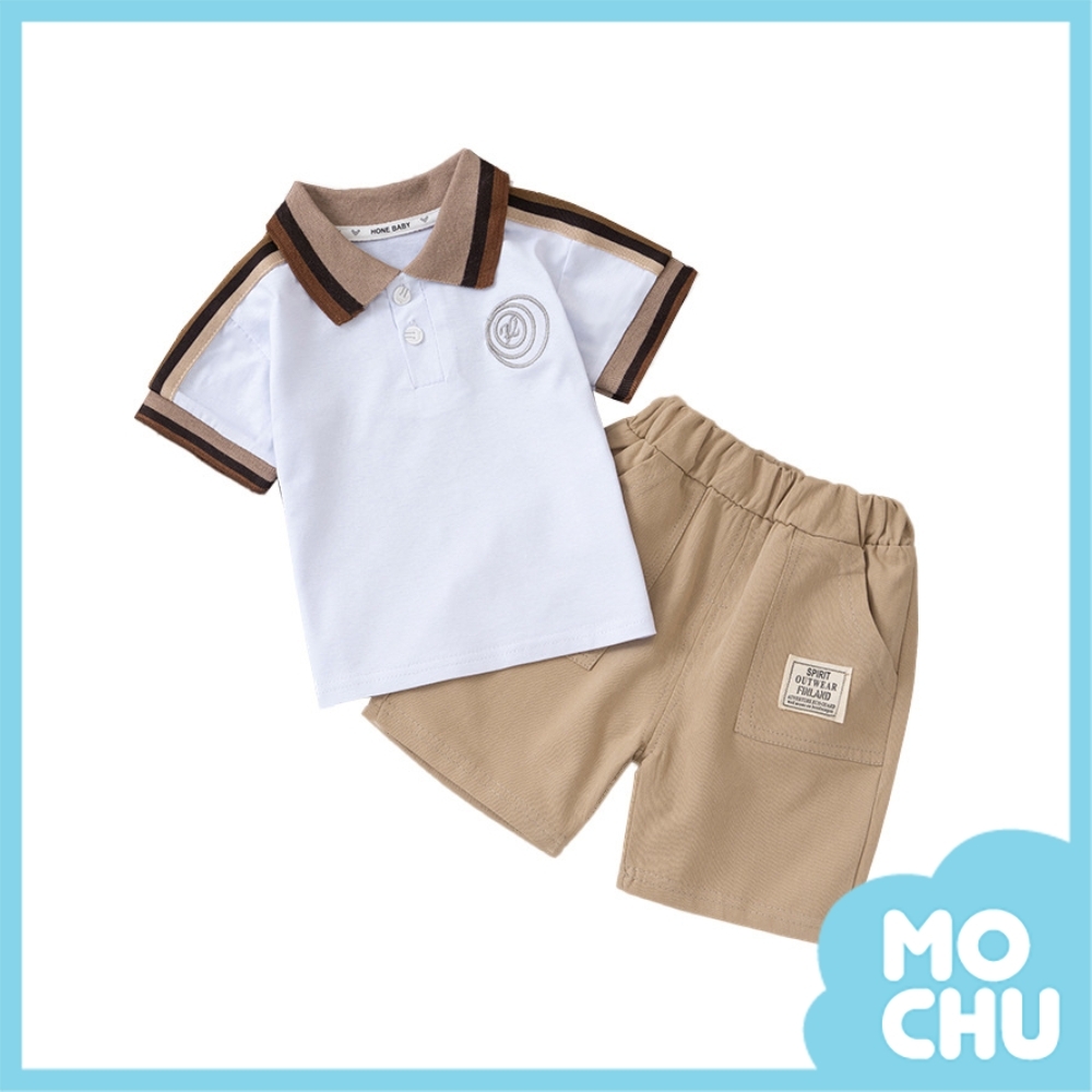 拼色領口字母短袖套裝(兩色)