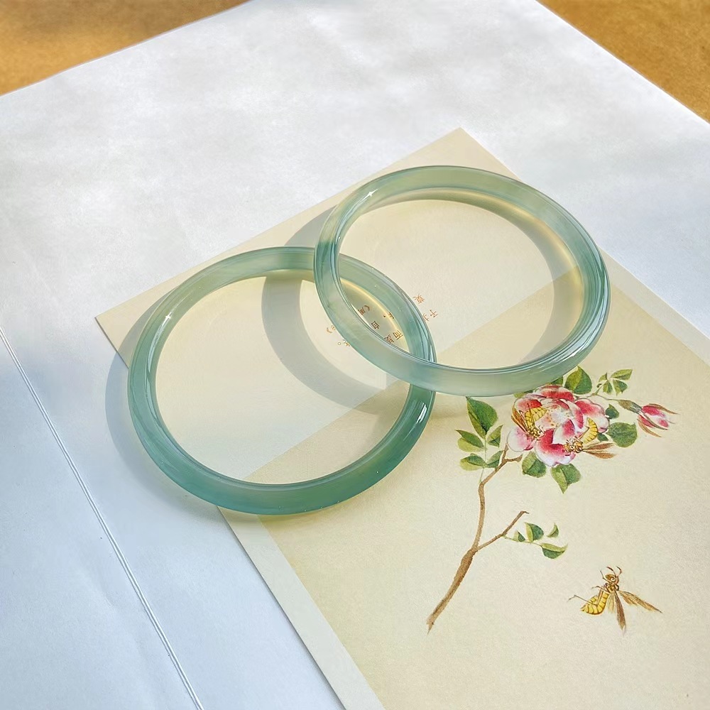 【玉鐲】青綠冰種飄花美人條-6mm