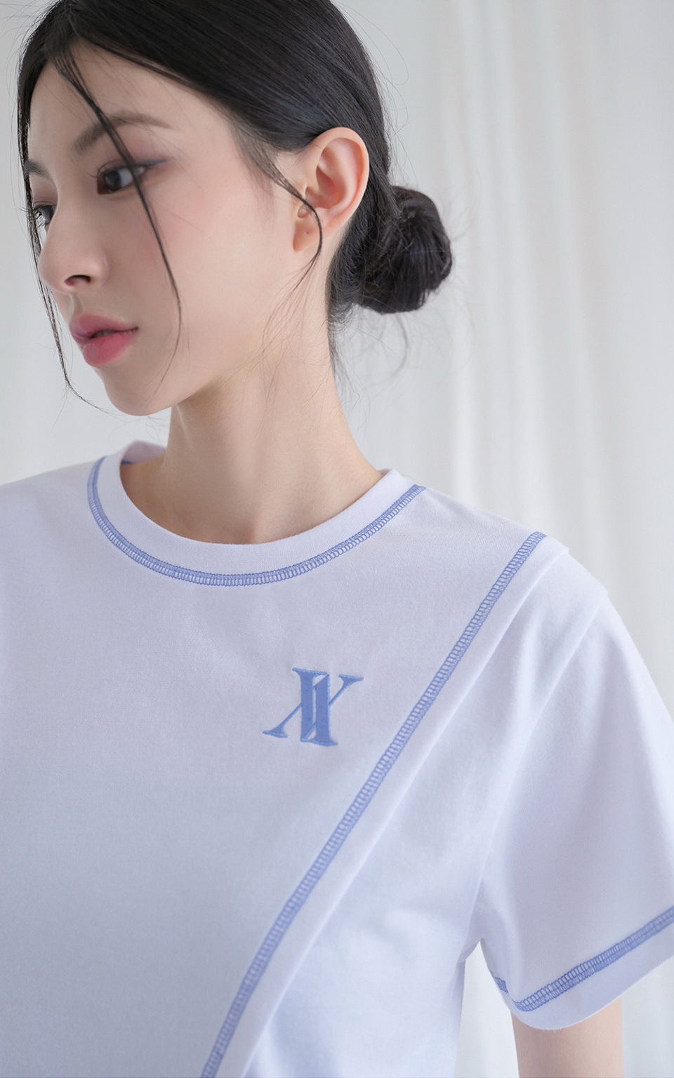 <預購> 韓國Avandress 反縫線拼接短版短T