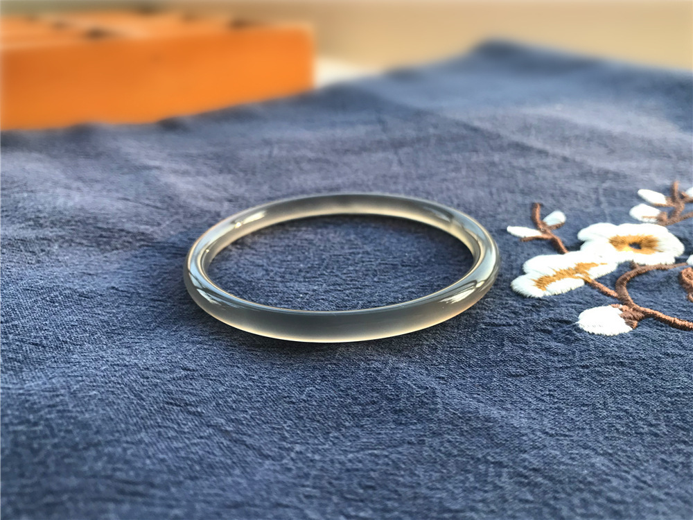 【玉鐲】冰種煙灰圓條美人鐲6mm