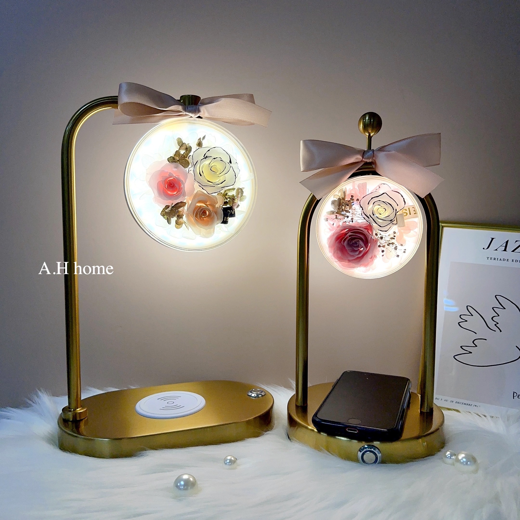 【ＡＨ807】ins永生花手機無線充電夜燈（小香款）