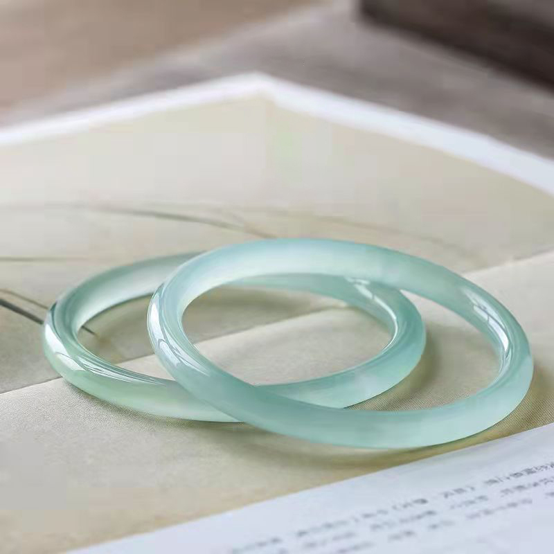 【玉鐲】冰種冰晴色圓條美人鐲6mm