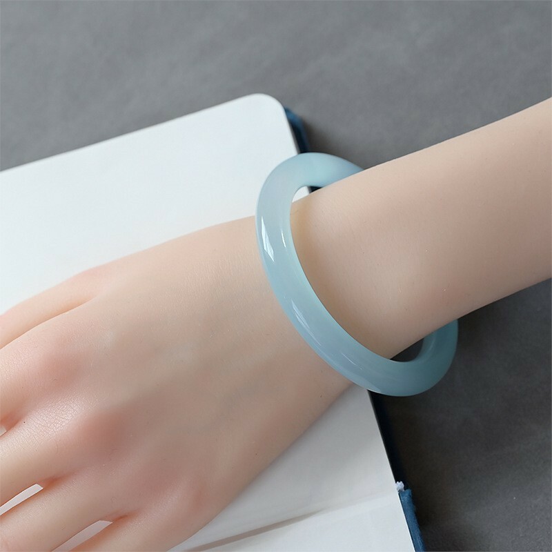 【玉鐲】天空藍冰種天青凍玉圓條手鐲8mm