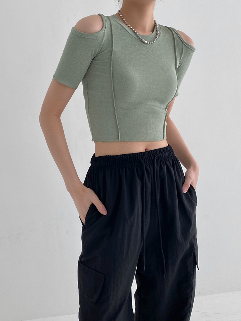 [現貨]露肩羅紋上衣 [ 3色 / Free ]