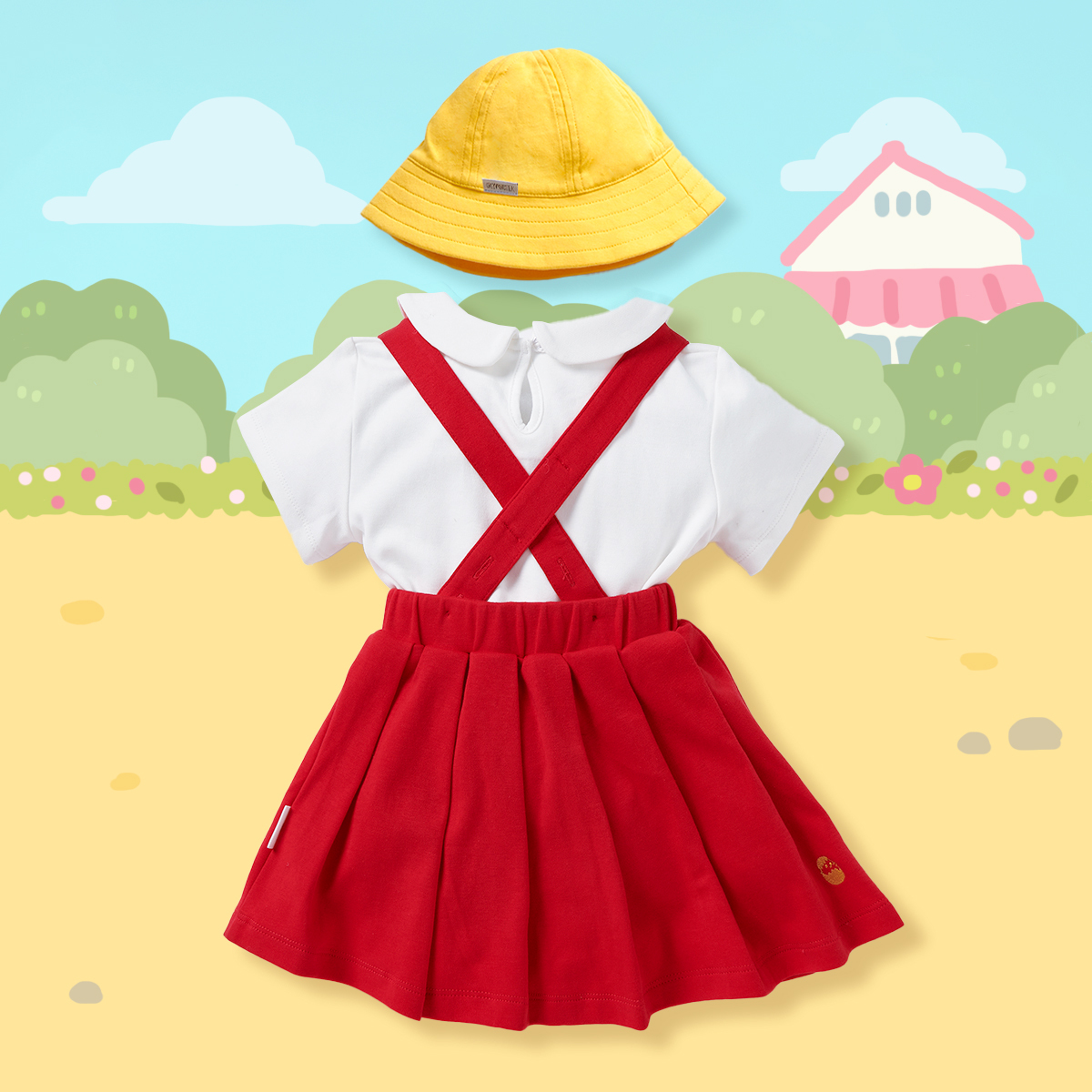 OMYMONSTER 櫻桃小寶寶造型連帽短袖上衣 & 吊帶裙連帽