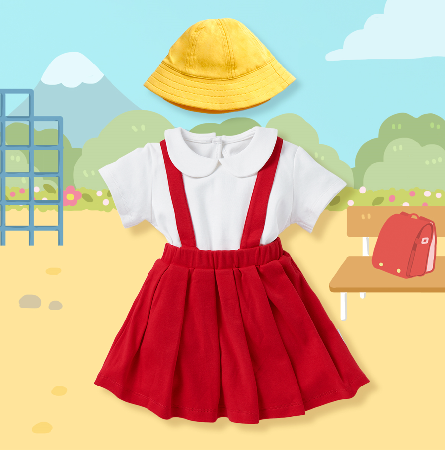 OMSET11_櫻桃小寶寶造型連帽短袖上衣 & 吊帶裙連帽