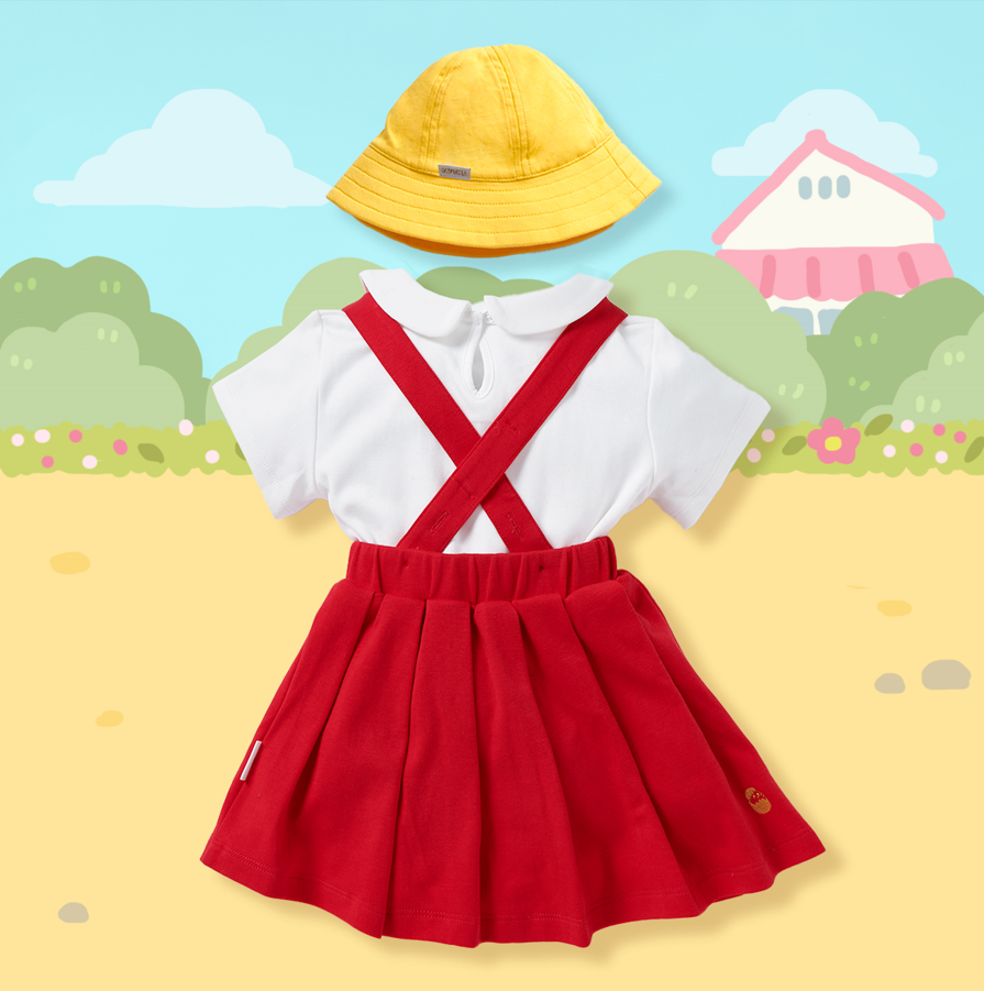 OMSET11_櫻桃小寶寶造型連帽短袖上衣 & 吊帶裙連帽