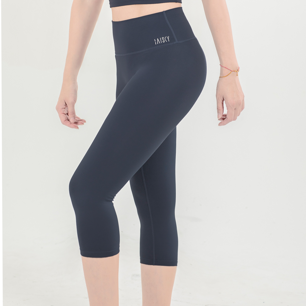 高腰運動親膚七分褲 灰藍