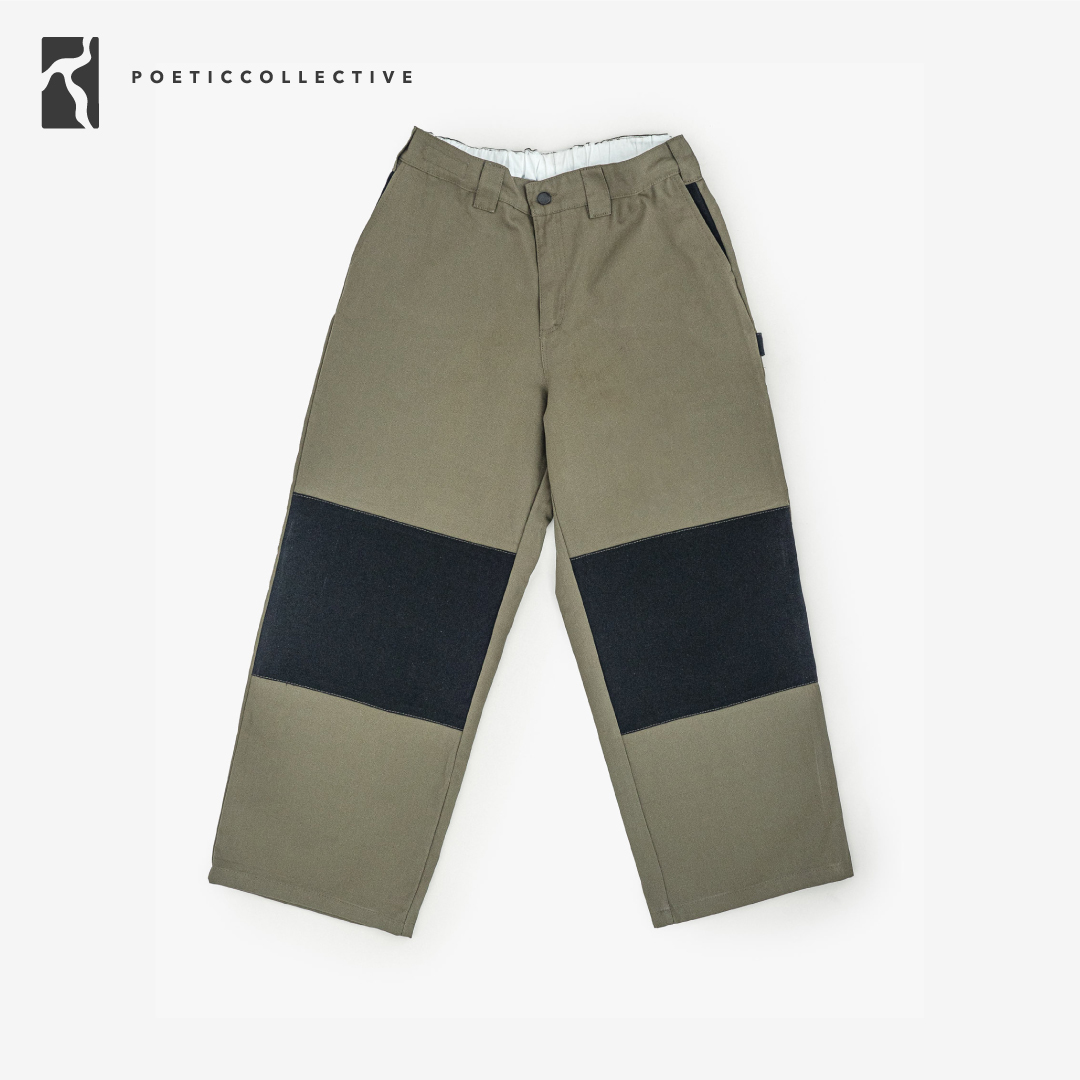 POETIC COLLECTIVE SCULPTOR PANTS - OLIVE W. BLACK DETAILS