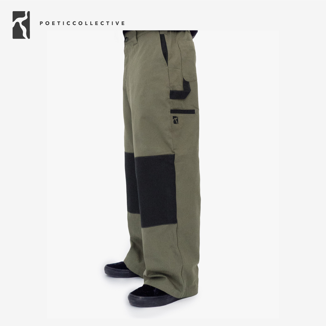 POETIC COLLECTIVE SCULPTOR PANTS - OLIVE W. BLACK DETAILS