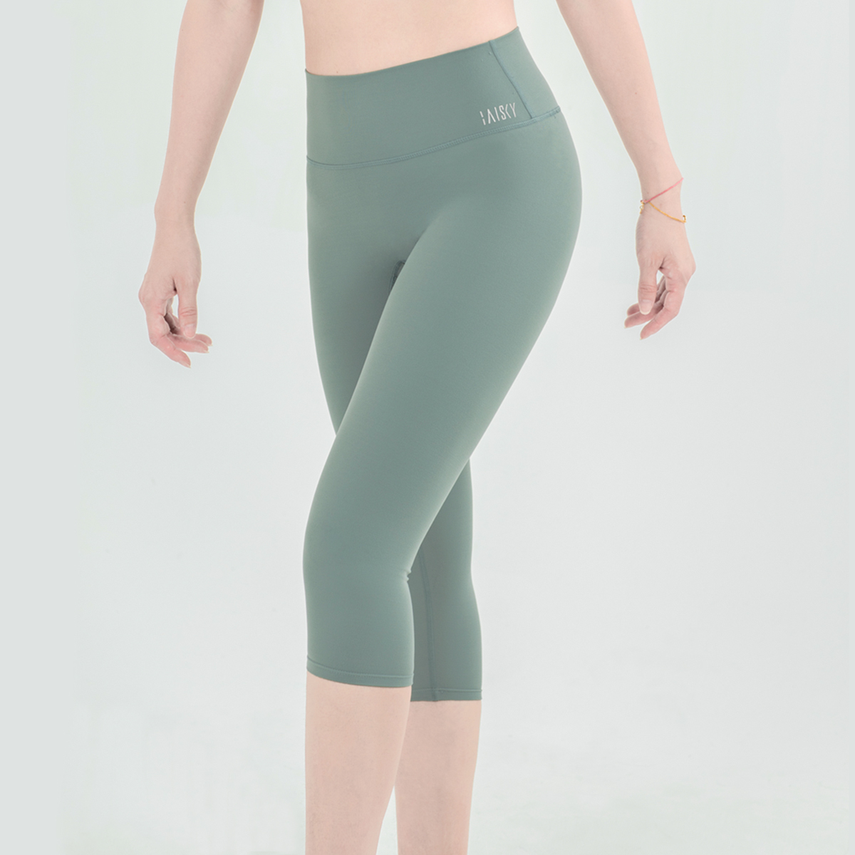 高腰運動親膚七分褲 森林綠
