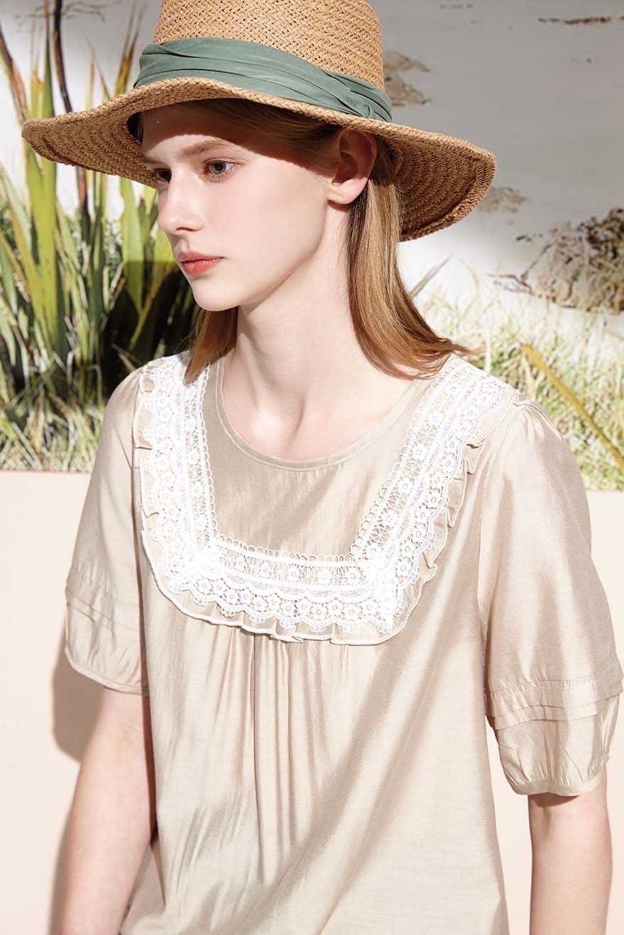 OL復古蕾絲荷葉設計優雅五分袖上衣S6621
