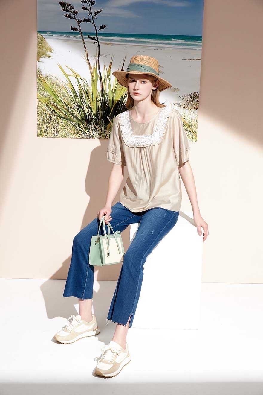 OL復古蕾絲荷葉設計優雅五分袖上衣S6621