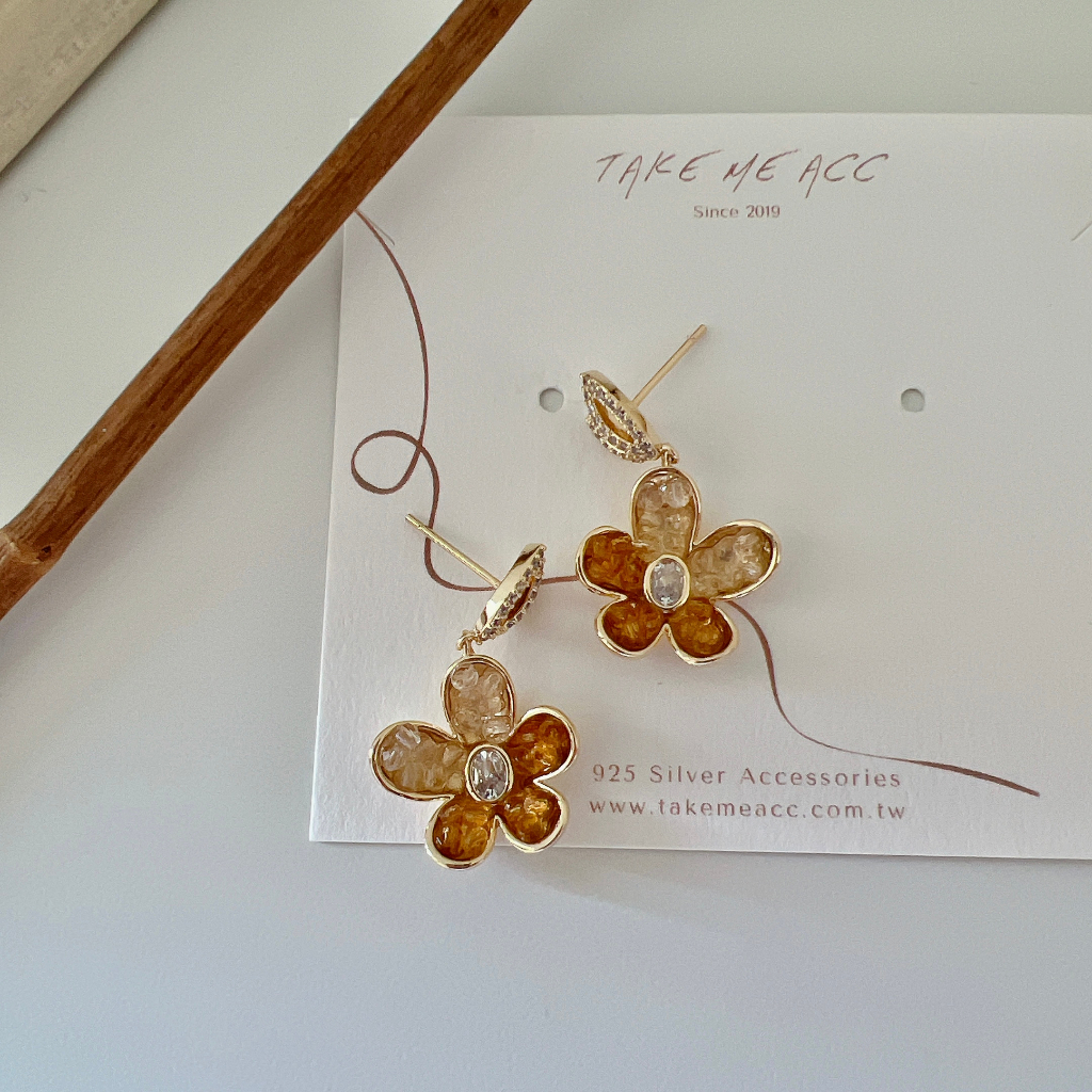 橘石小花｜純銀針耳環
