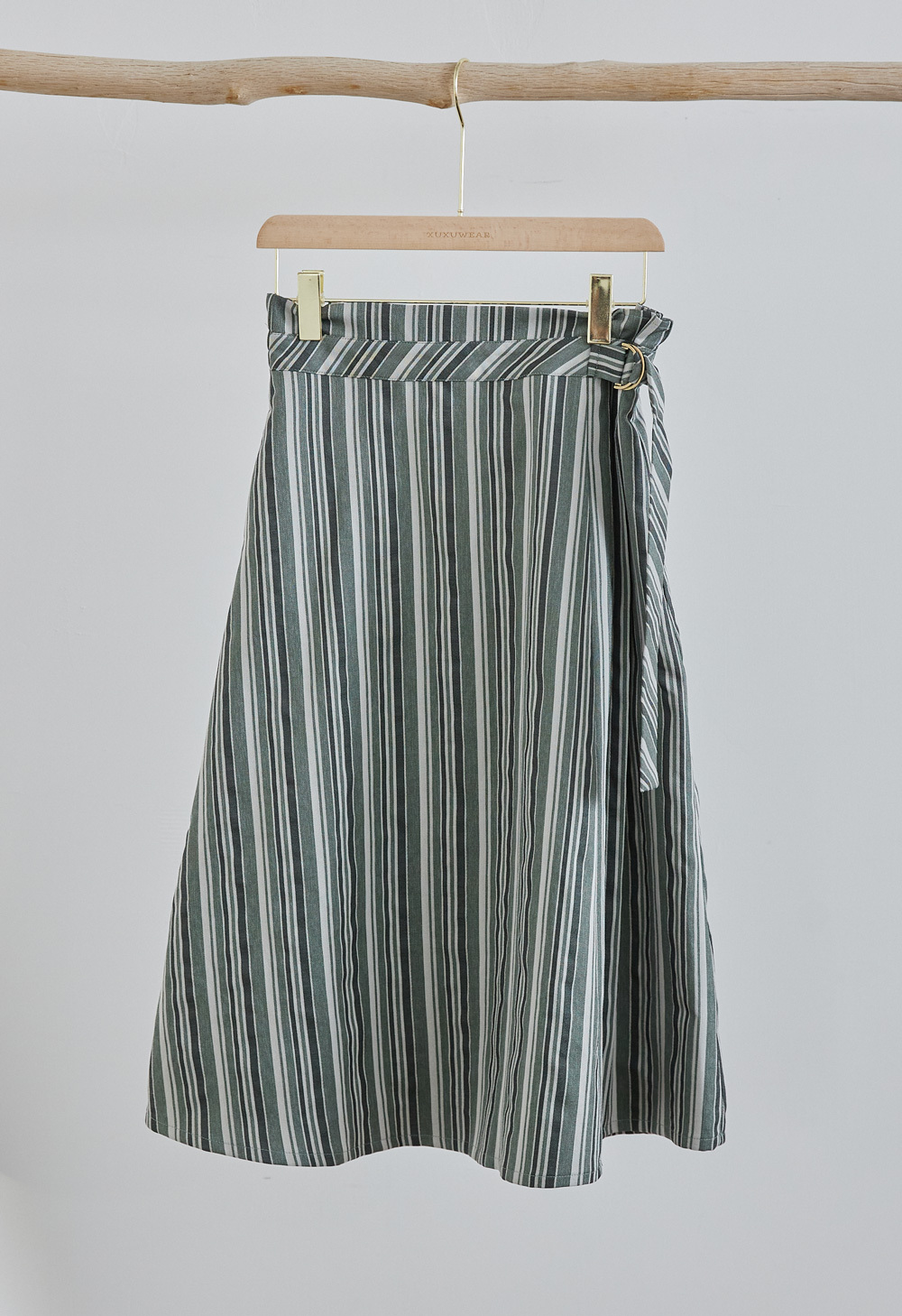 天真流浪腰帶條紋裙-綠洲