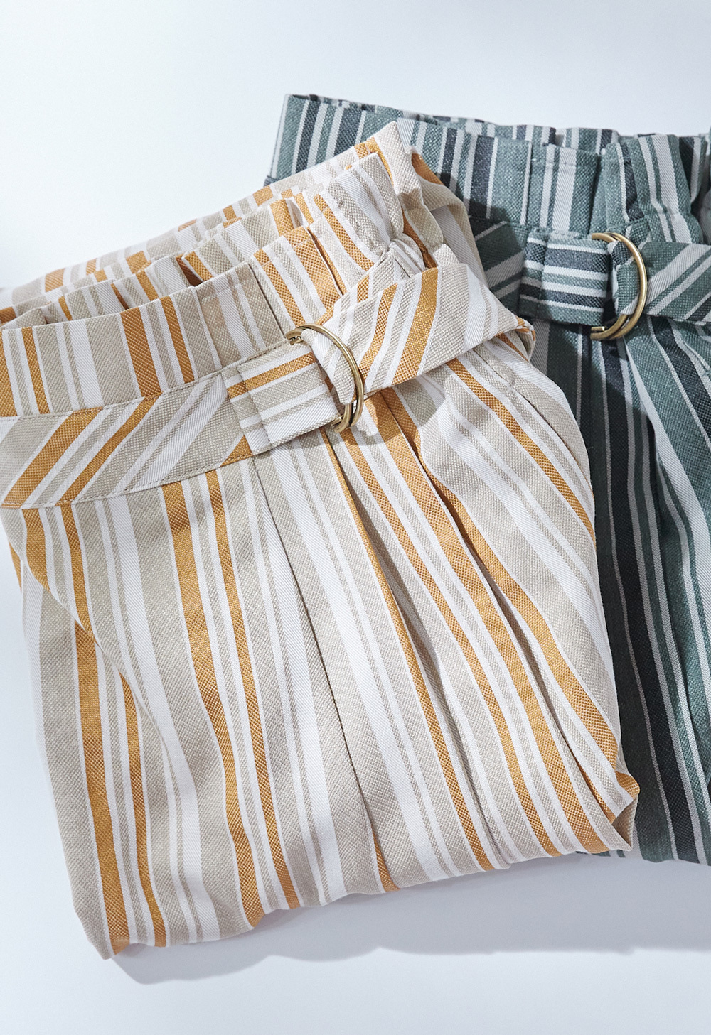 天真流浪腰帶條紋裙-芒夏黃