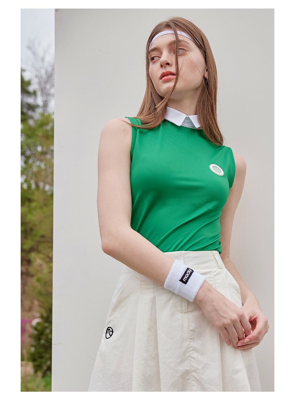 女款 M301 韓國正品 MACKY同步/韓版學院風翻領POLO無袖透氣涼爽快乾無袖短T恤/高爾夫球上衣