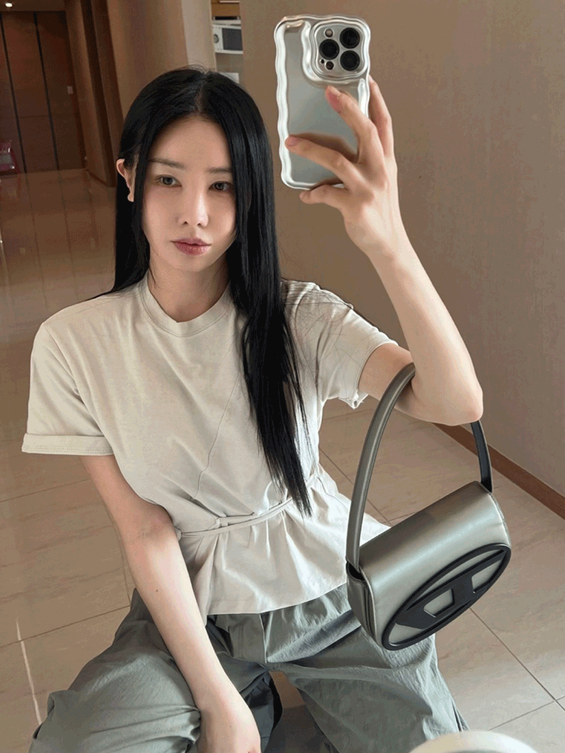 [現貨] 綁帶收腰短袖上衣 [ 3色 / Free ]