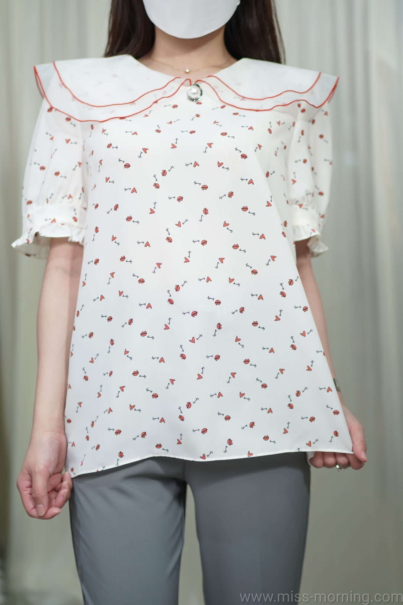 心心圖案雪紡上衣(13245)