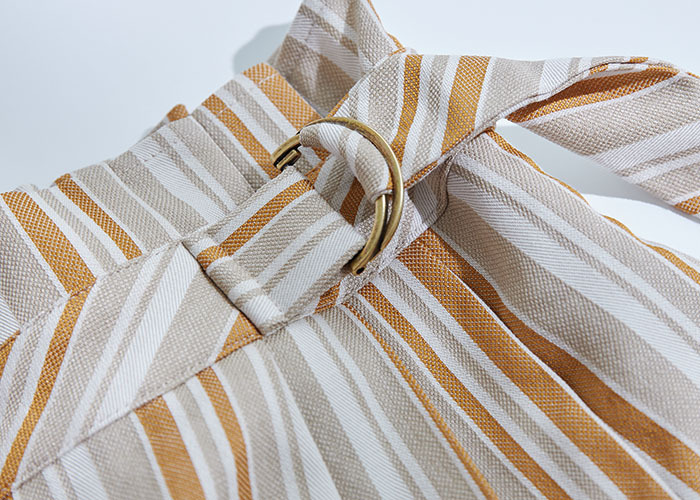 天真流浪腰帶條紋裙-芒夏黃