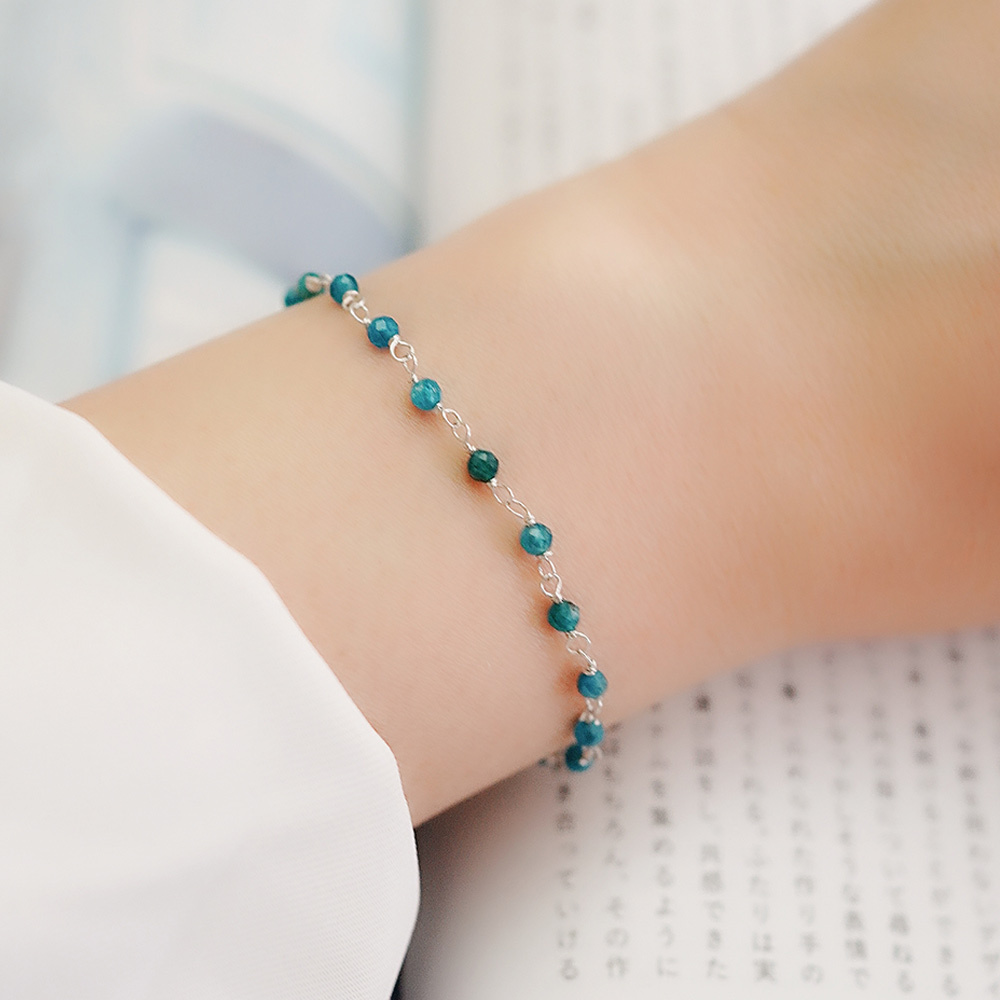 藍磷灰石珠簾純銀手鍊/SB051|天然水晶 喉輪 女生禮物 謝師禮物