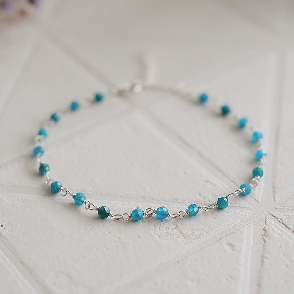 藍磷灰石珠簾純銀手鍊/SB051|天然水晶 喉輪 女生禮物 謝師禮物