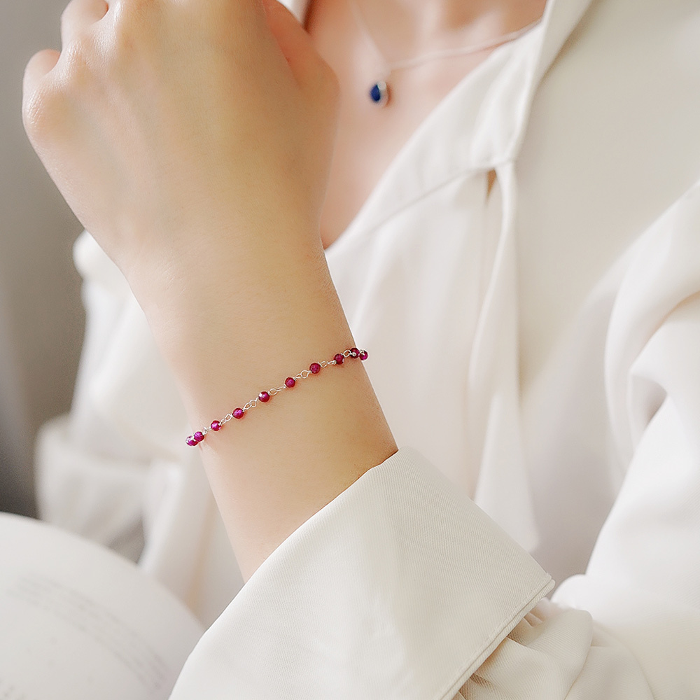 紅石榴石珠簾純銀手鍊/SB052|天然水晶 招桃花 女生禮物 謝師禮物