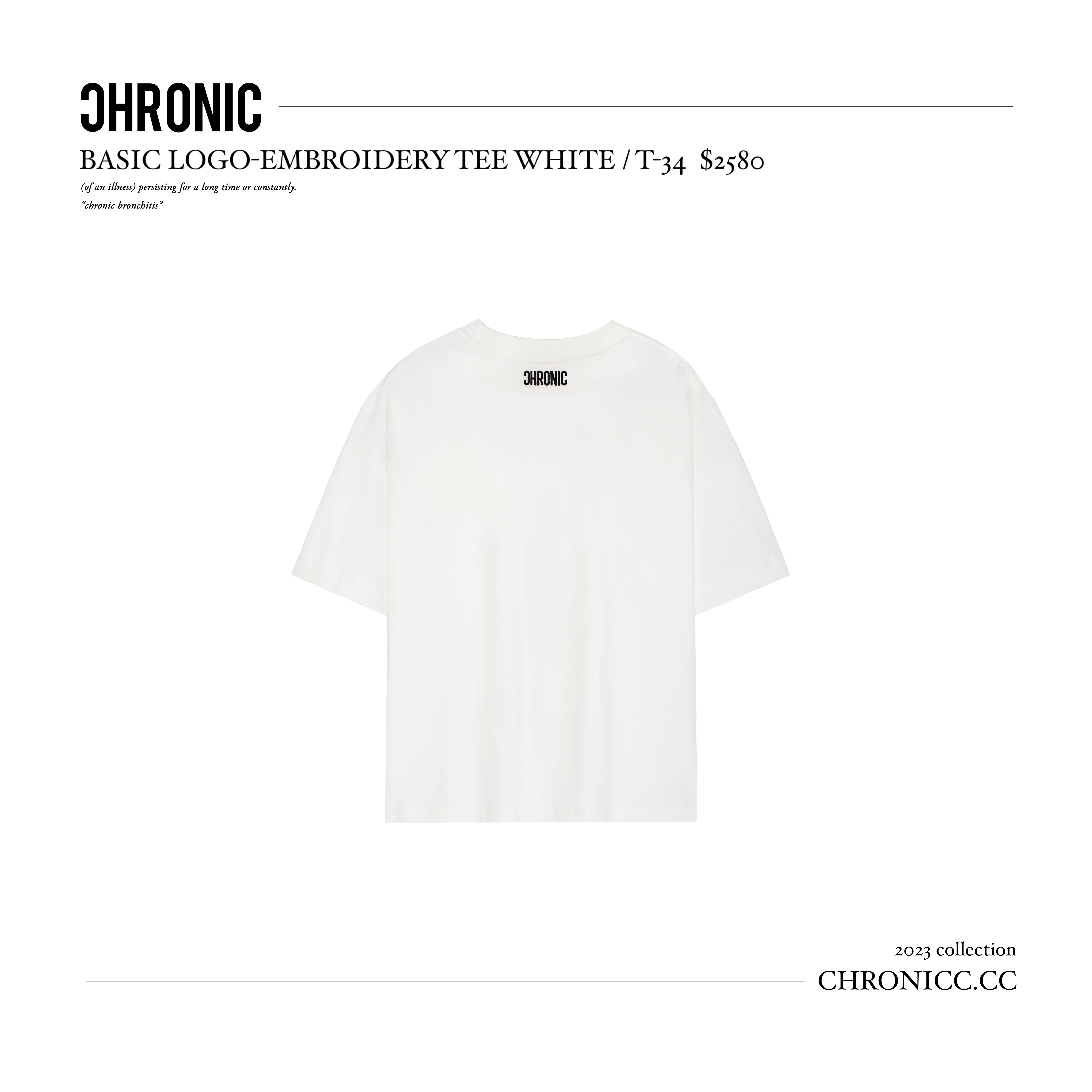 BASIC LOGO-EMBROIDERY TEE WHITE / T-34