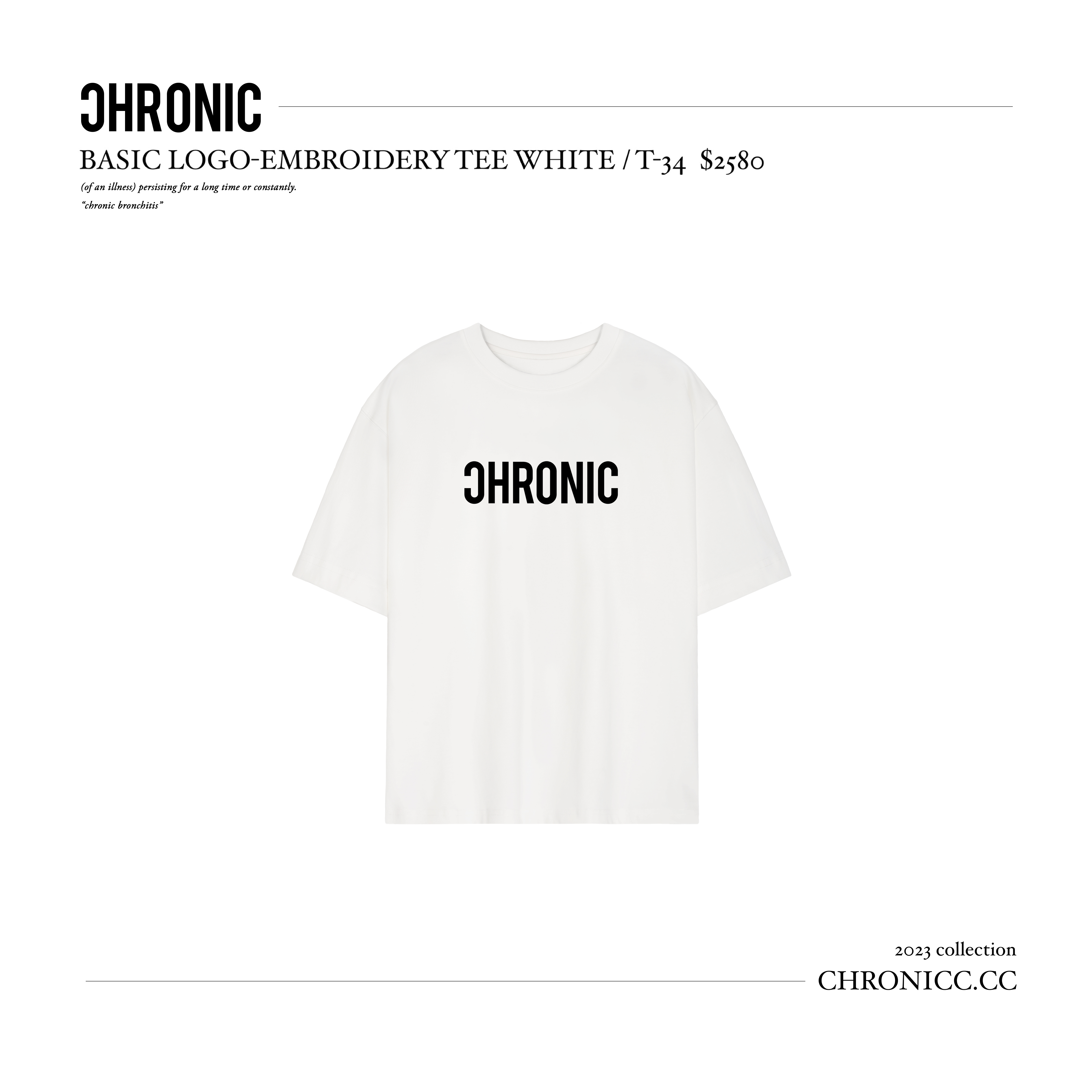 BASIC LOGO-EMBROIDERY TEE WHITE / T-34