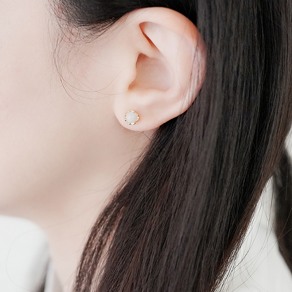 寧靜海純銀耳環(翡翠)/SE598|天然玉石 東方 中國風 典雅 小耳釘 新年禮物 聖誕節交換禮物