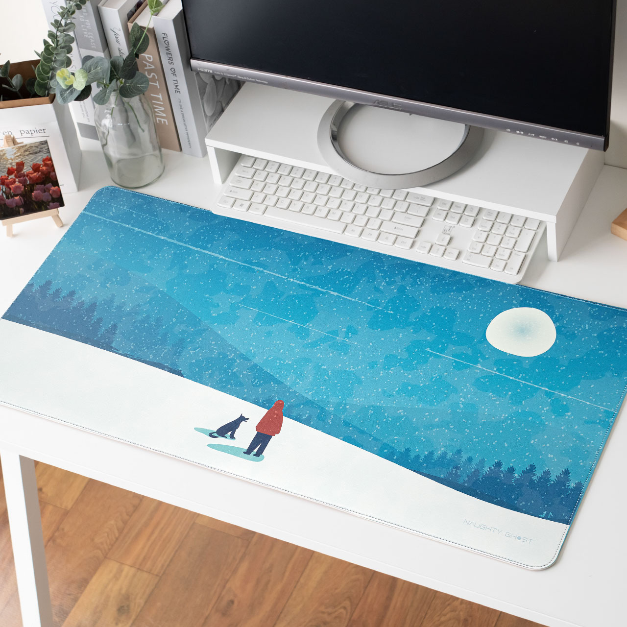 莫蘭墊【月照雪夜】雙面用寫字皮革桌墊