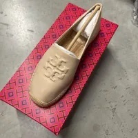 [S] TORY BURCH ESPADRILLE LEATHER SHOES,BEIGE, 143462-215 (STB377)