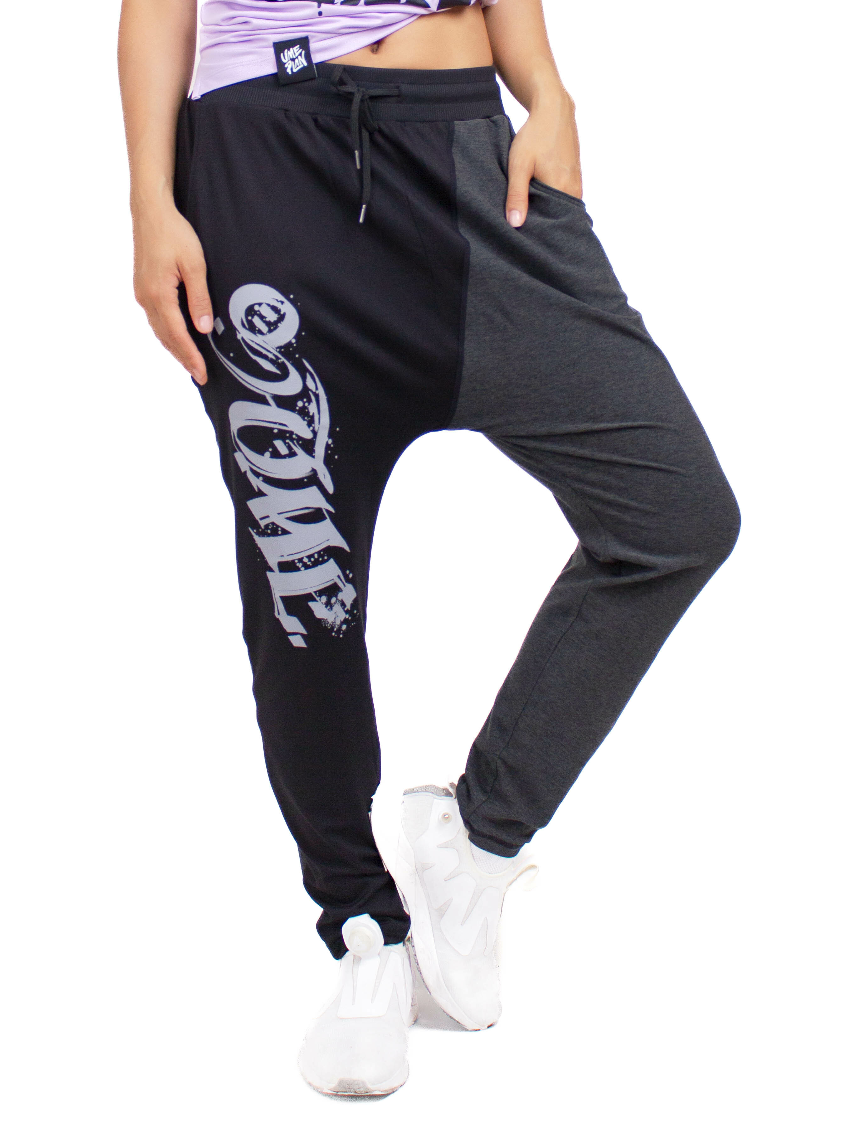 不對稱斜切潮褲  黑灰 T0007DG